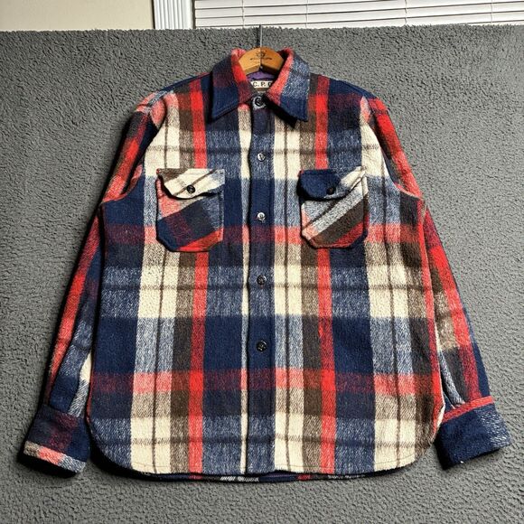 Vintage CPO Heavy Flannel Shirt Mens Medium Plaid Button Montgomery Ward 70s 80s - Picture 10 of 14